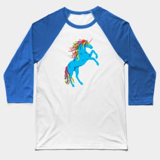 Rainbow Maned Cyan Pride Unicorn Baseball T-Shirt